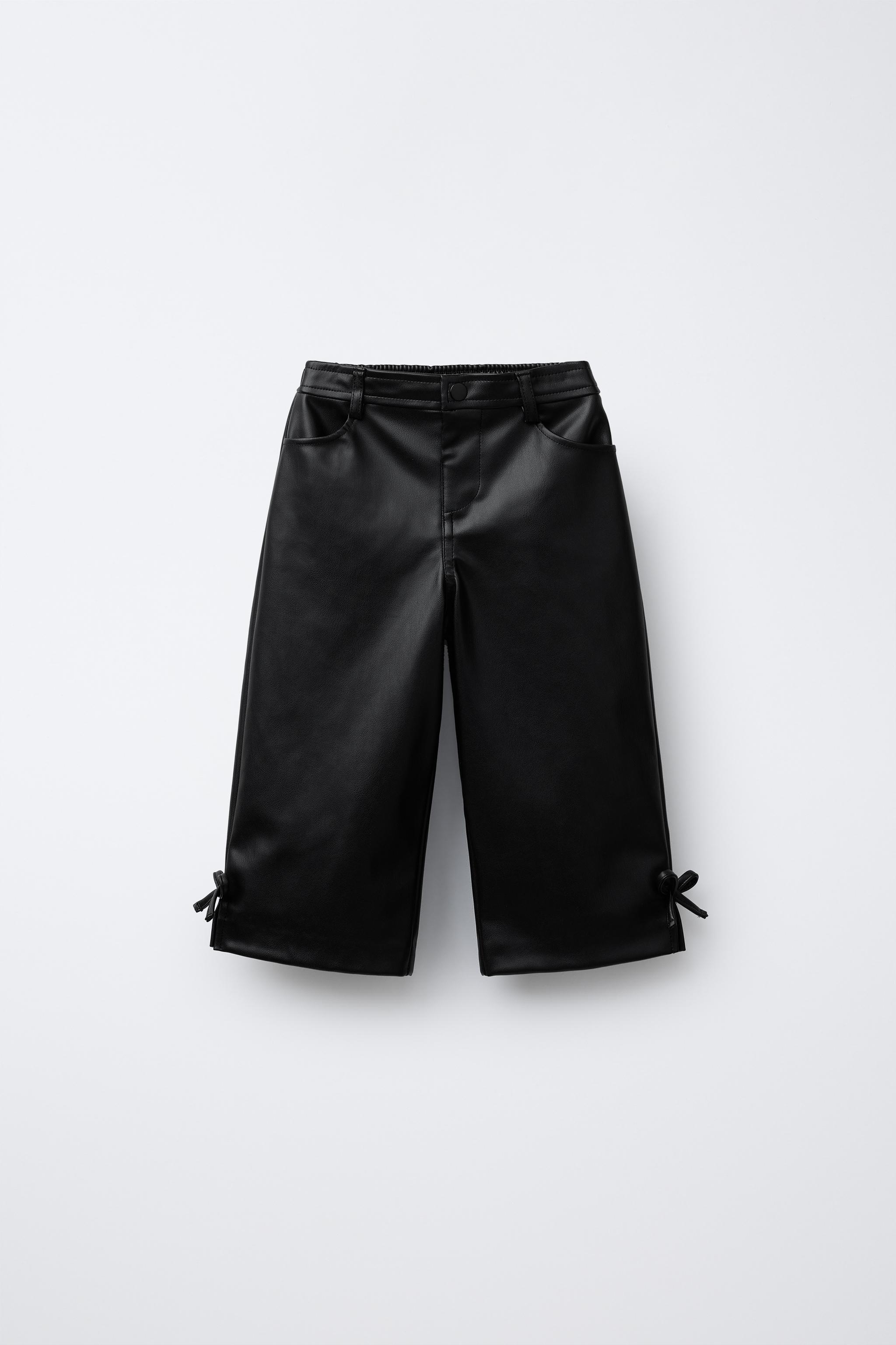 FAUX LEATHER STRAIGHT LEG PANTS WITH BOWS