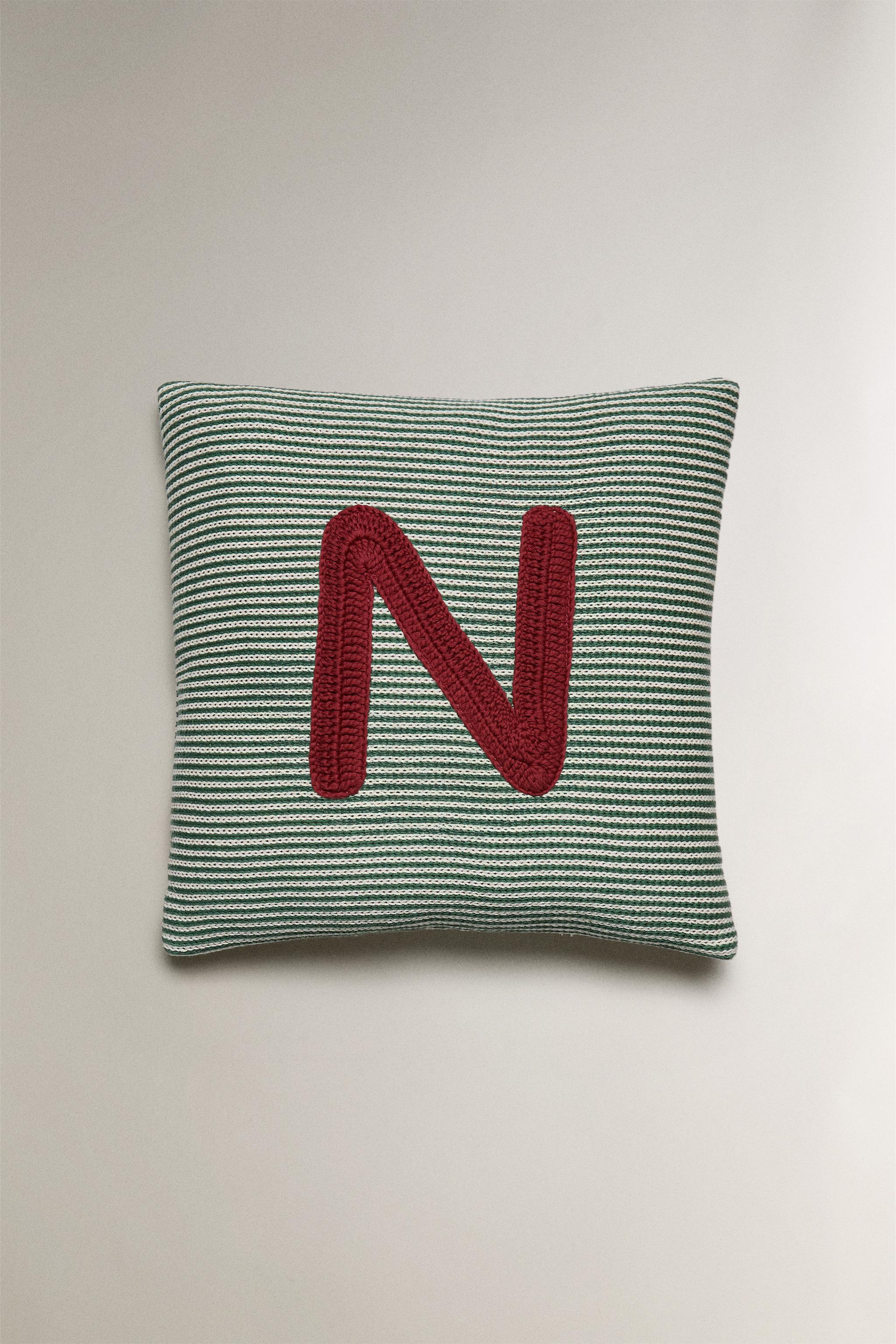 CHILDREN'S EMBROIDERED LETTER N THROW PILLOW