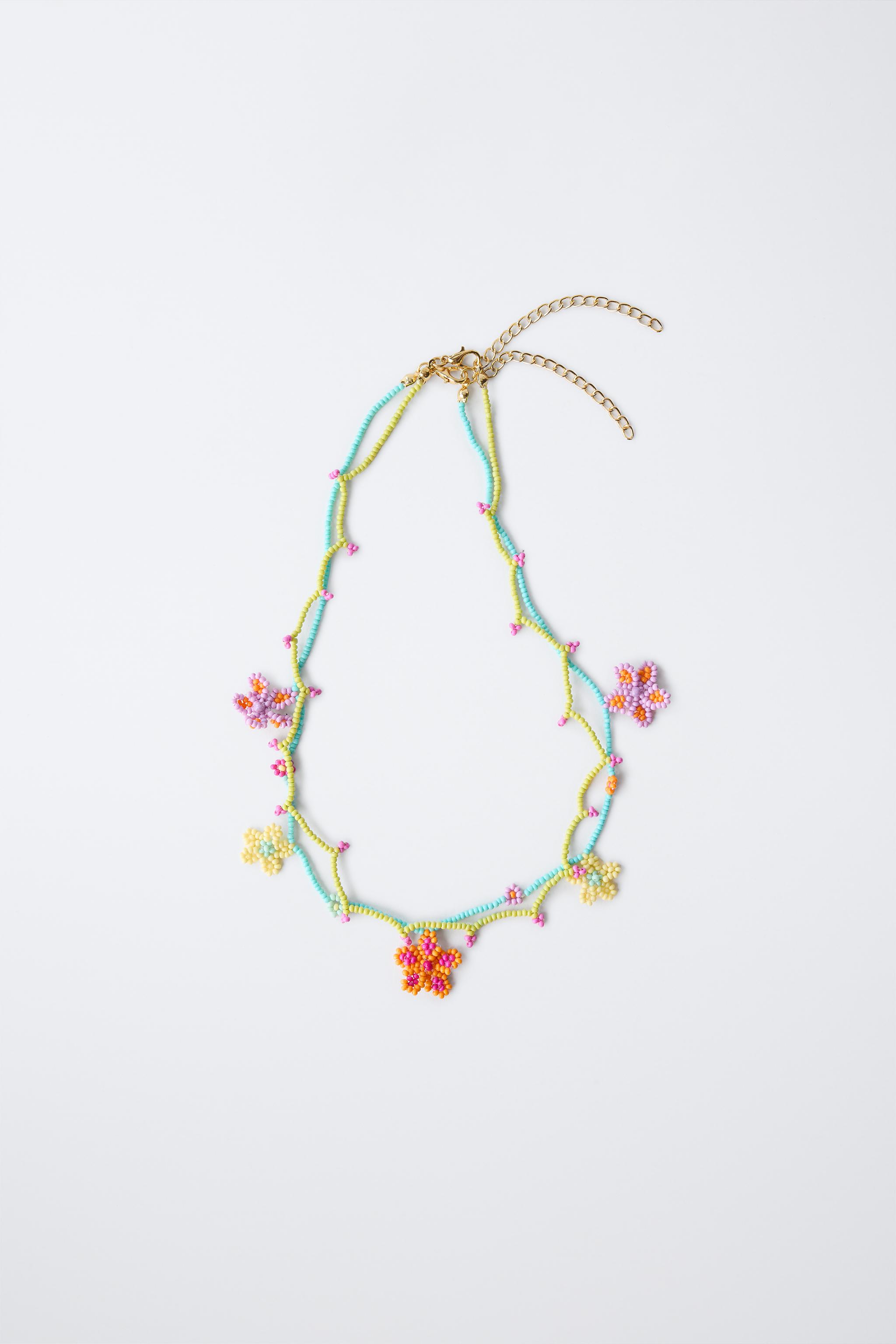 TWO-PACK OF BEADED FLOWER NECKLACES