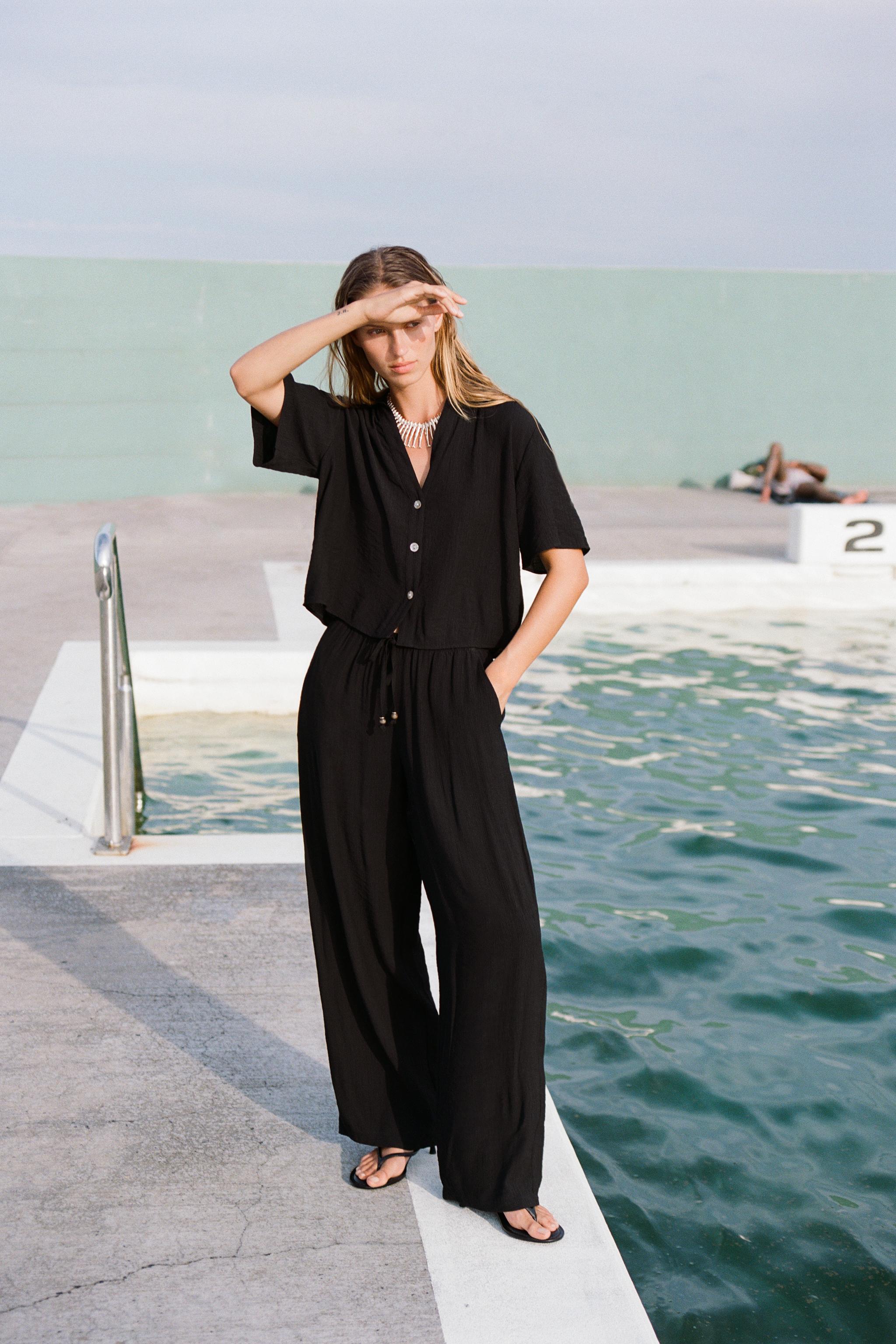 ELASTIC WAIST WIDE LEG PANTS