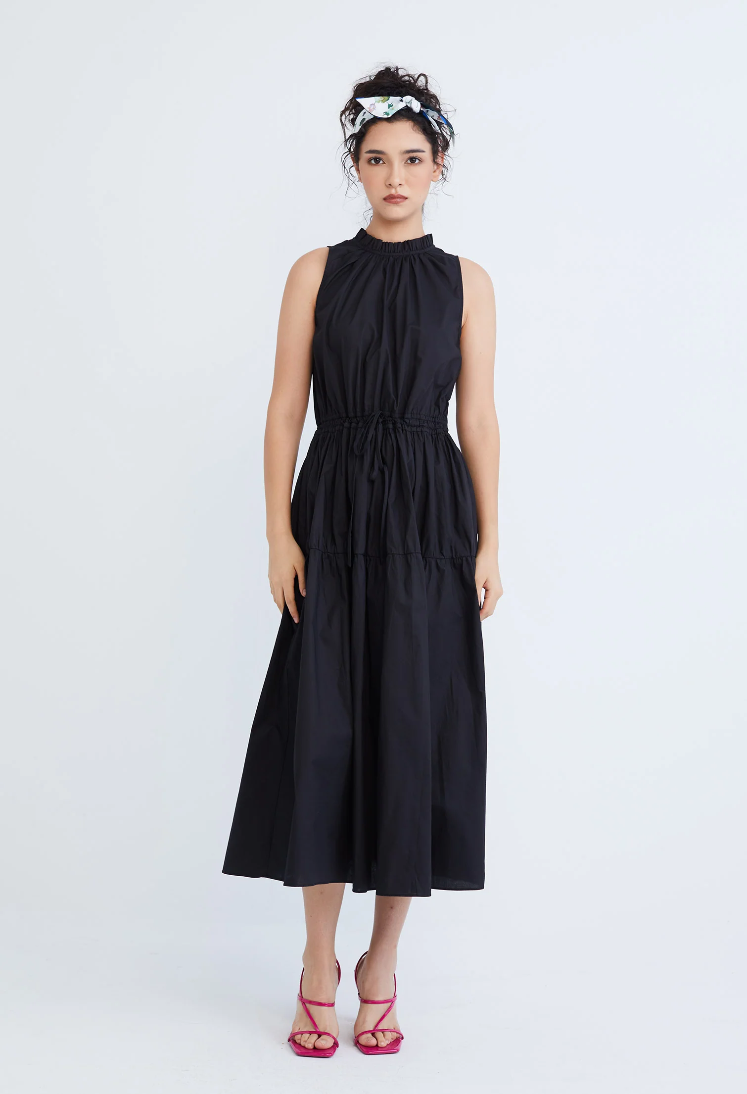 Halter Tiered Tie-Front Dress
