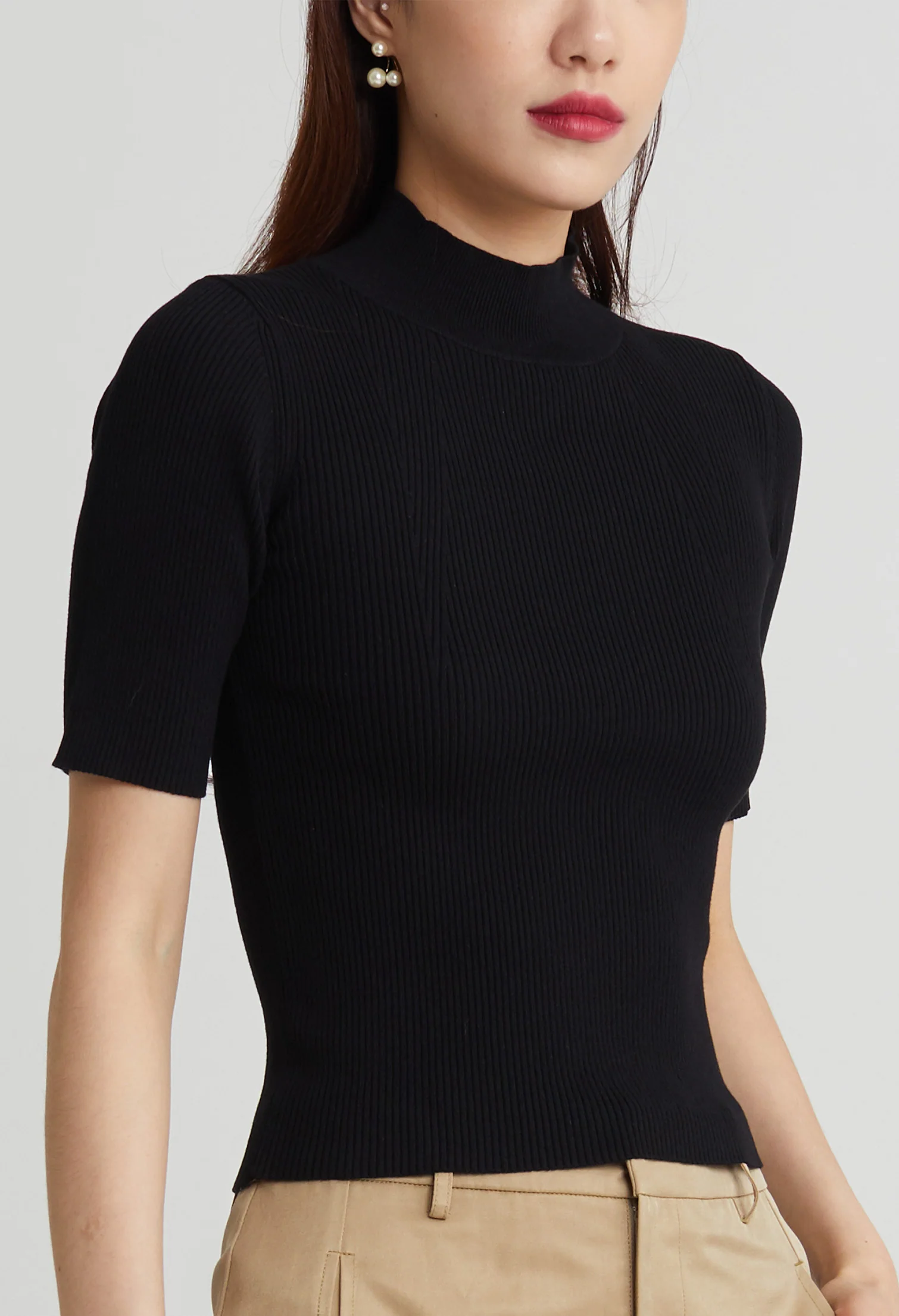 Modern Ribbed High Neck Top