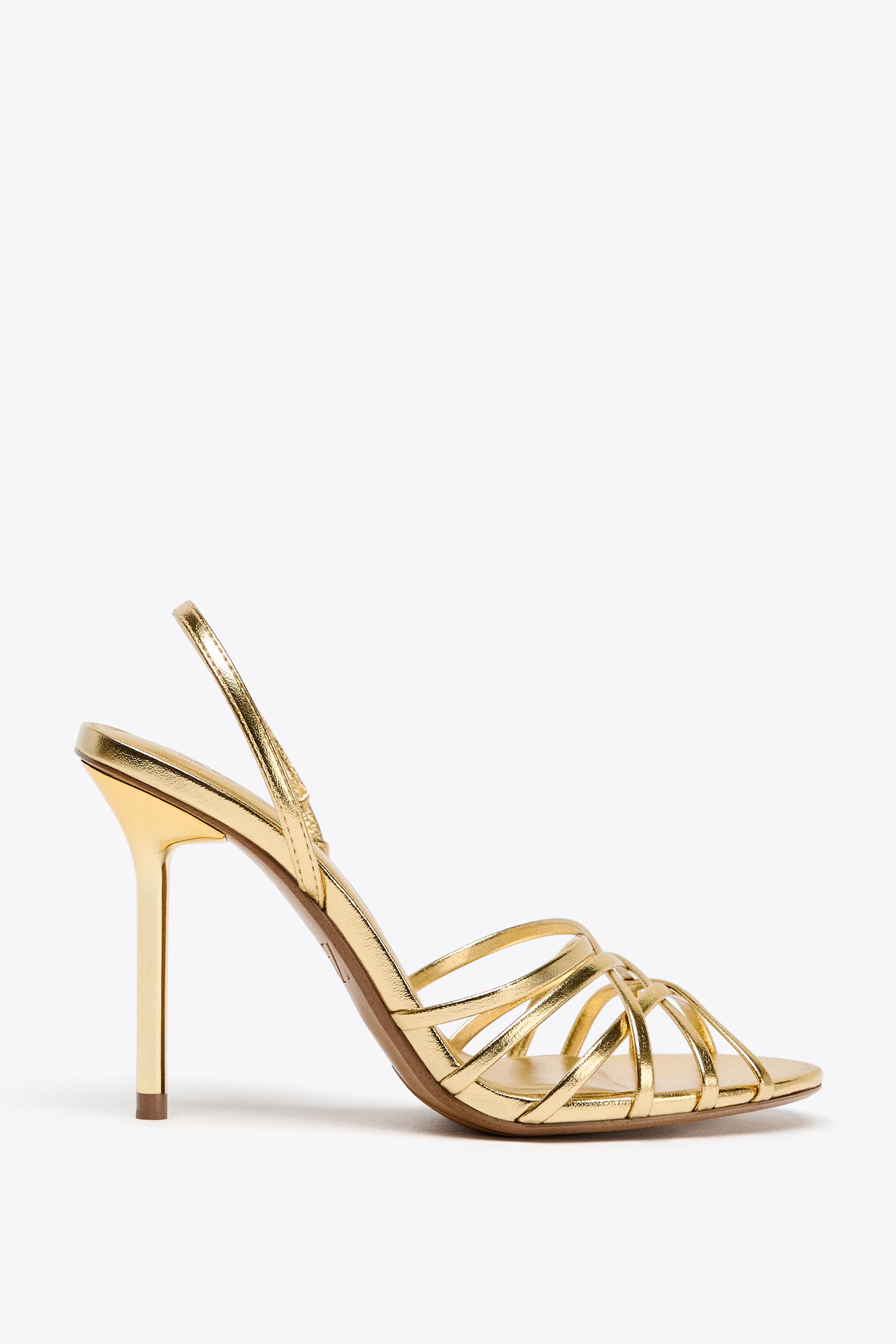 METALLIC EFFECT HEELED SANDALS