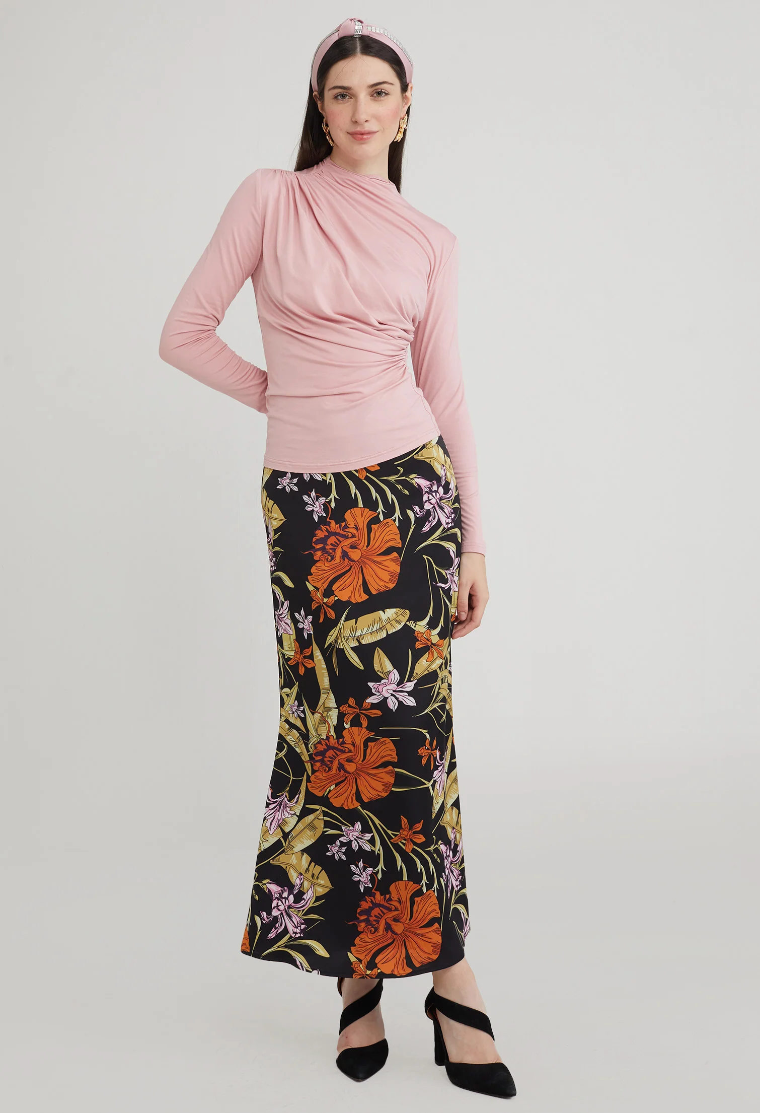 Gathered Detail Mock Neck Top