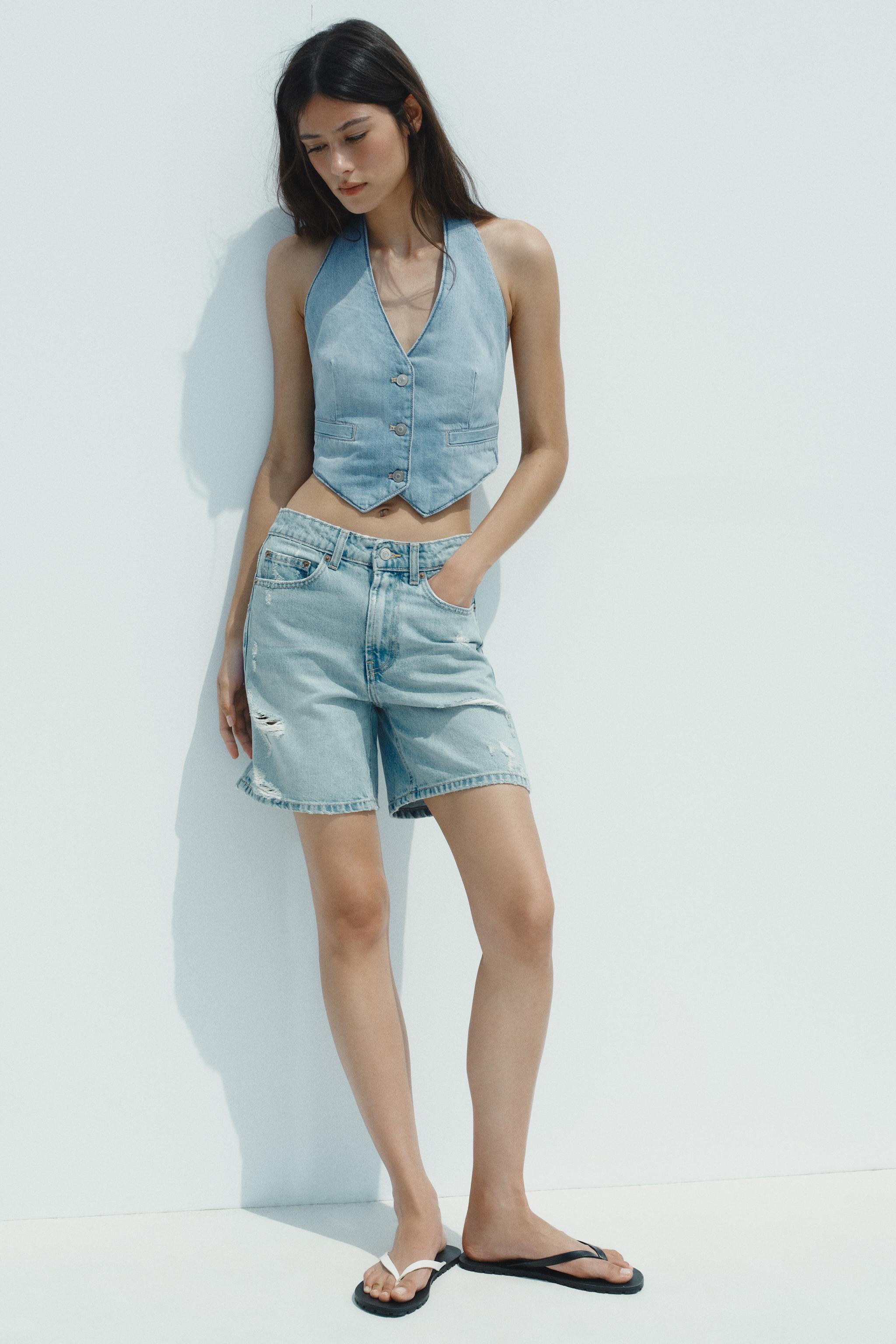 MID-RISE RIPPED TRF DENIM SHORTS