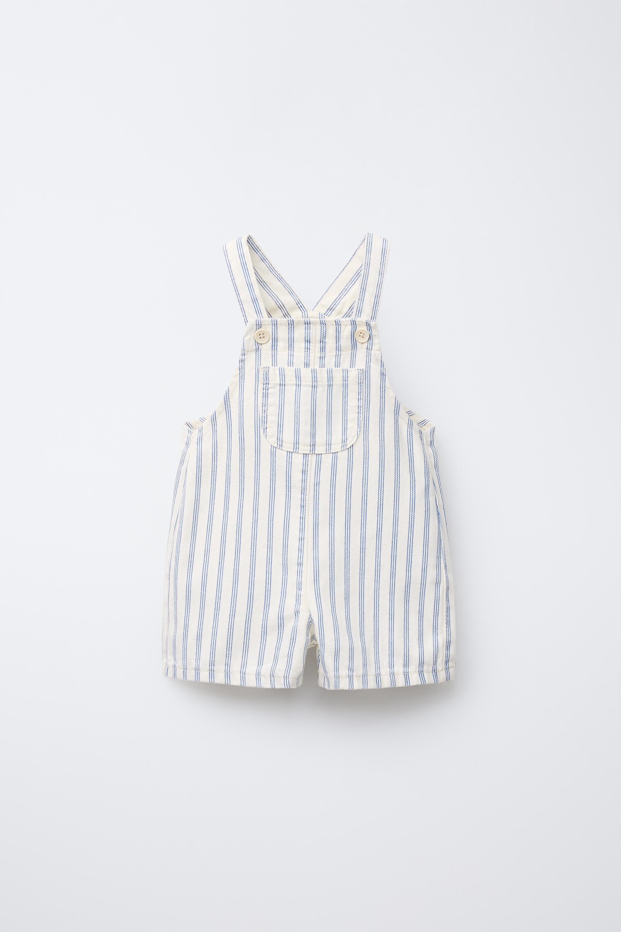 STRIPED TWILL OVERALL SHORTS