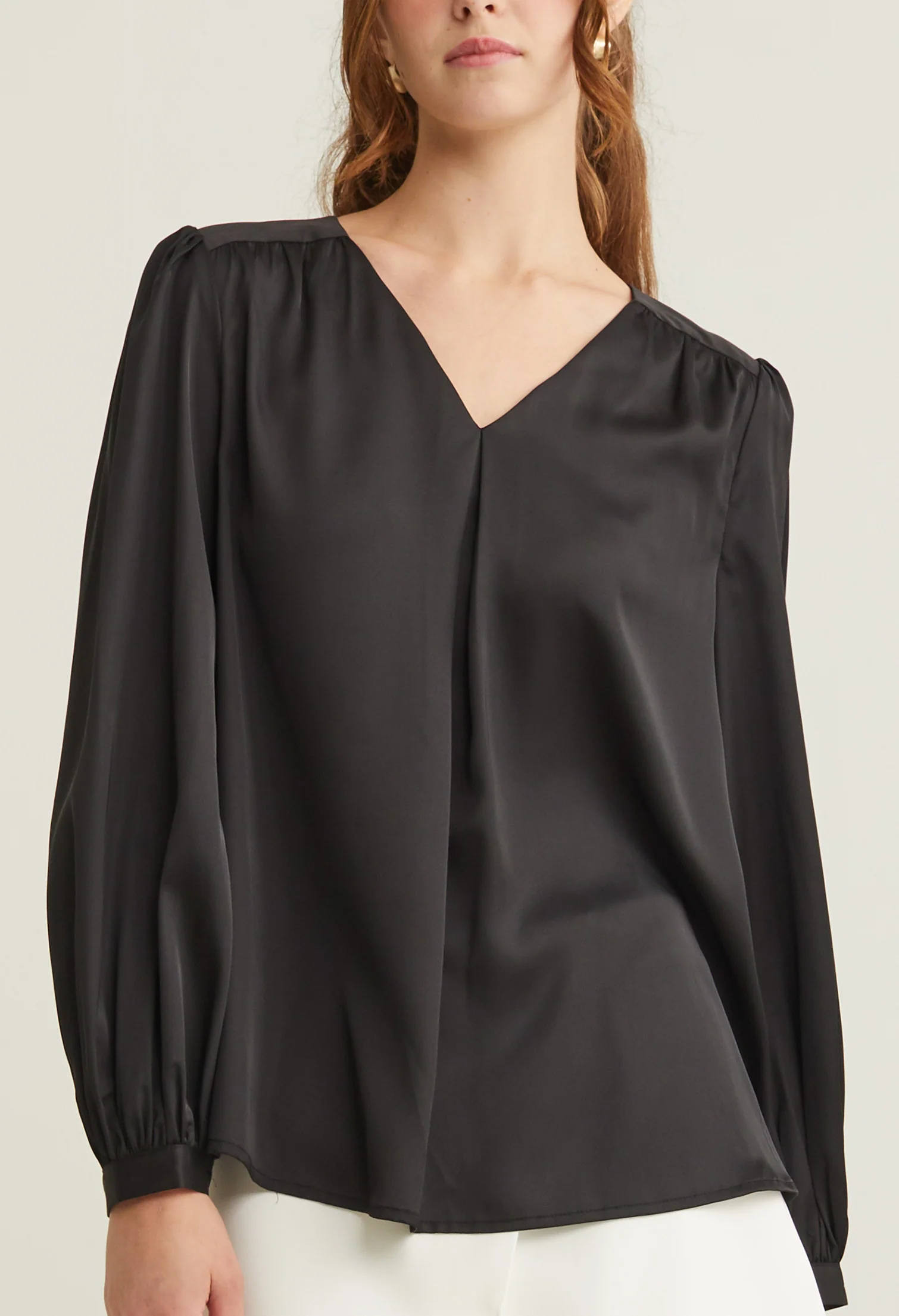 Satin V-Neck Long Sleeves Blouse