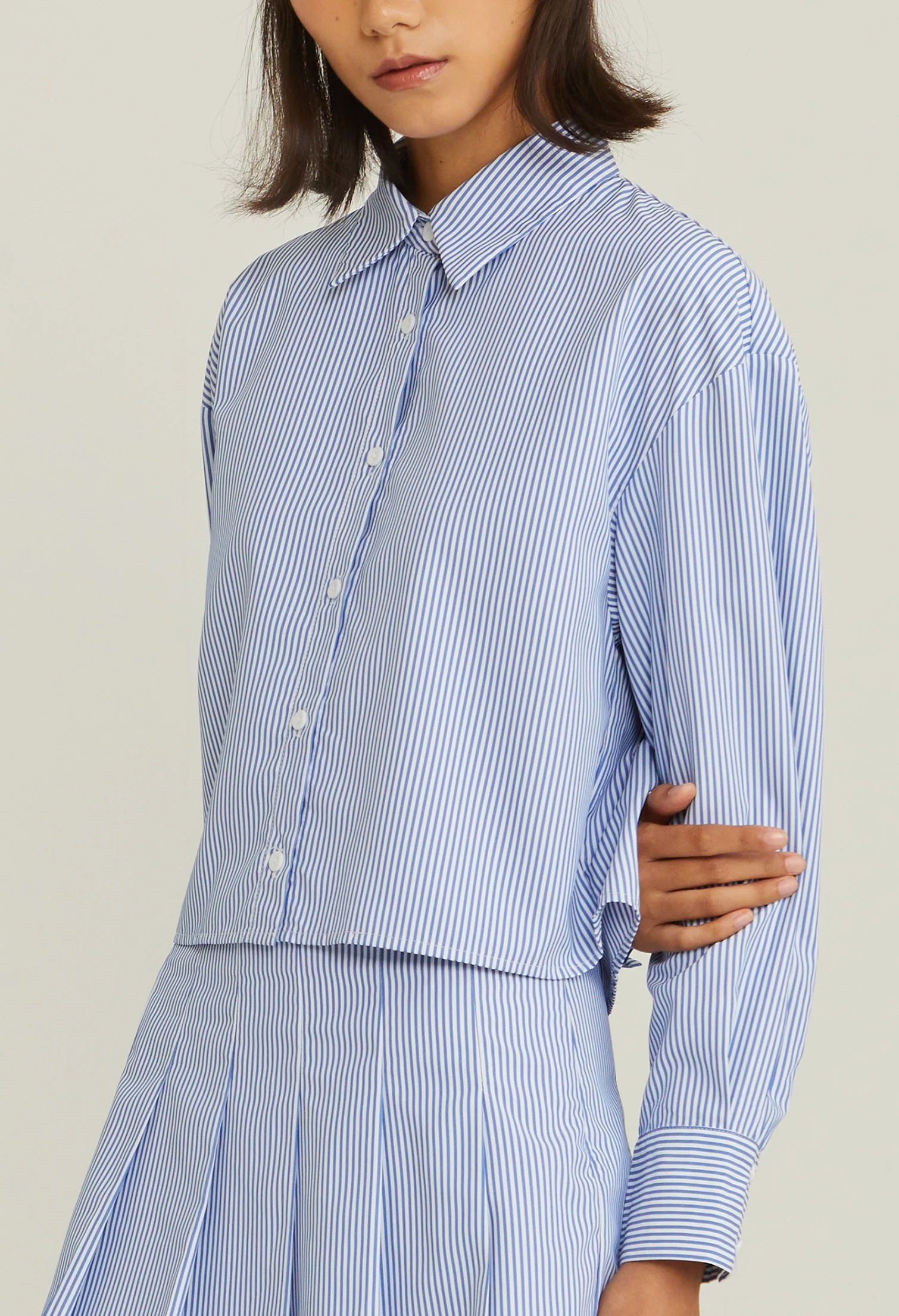 Cropped Pinstripe Blouse