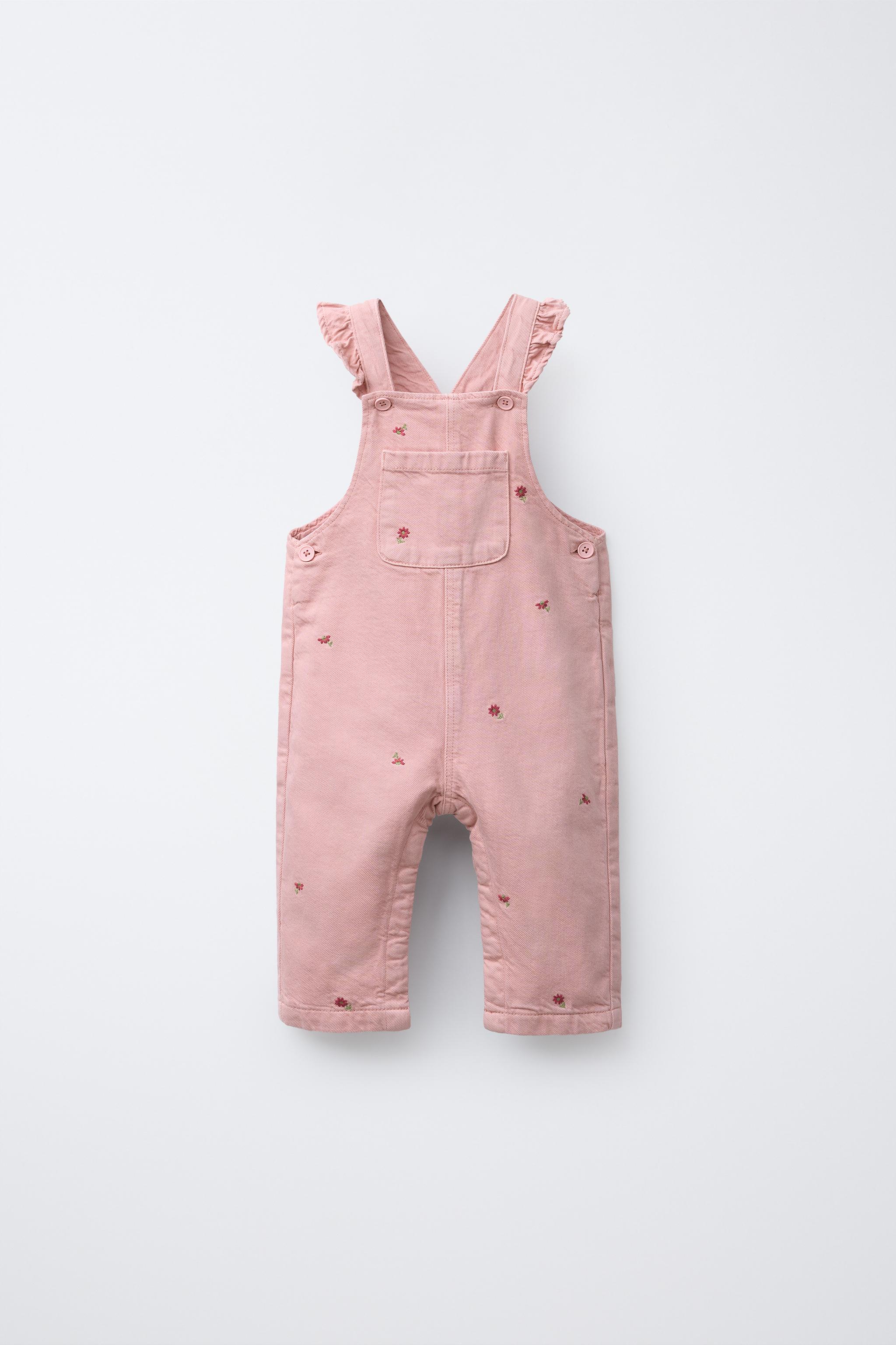 EMBROIDERED FLOWER TWILL OVERALLS