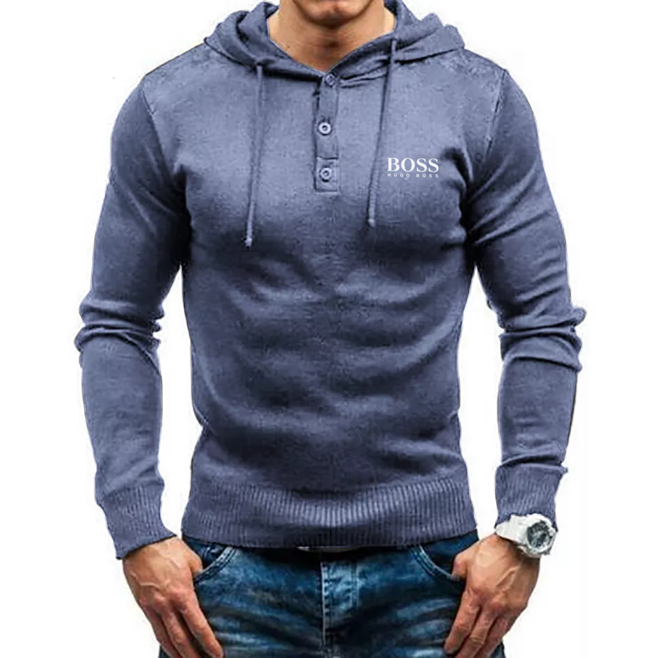 Men's casual solid color hooded sweater