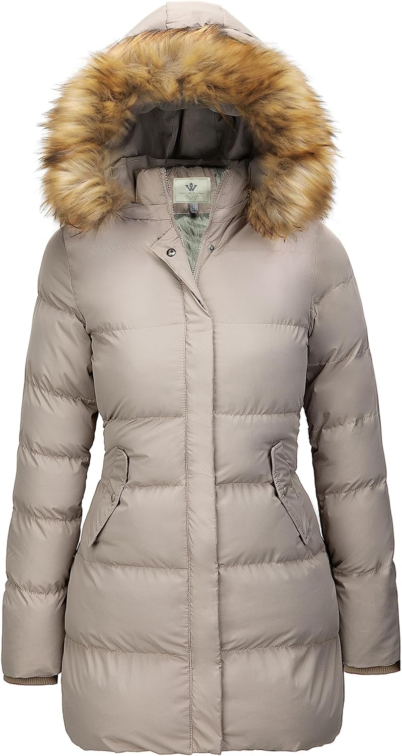 WenVen Women's Winter Thicken Puffer Coat Warm Jacket with Faux Fur Removable Hood