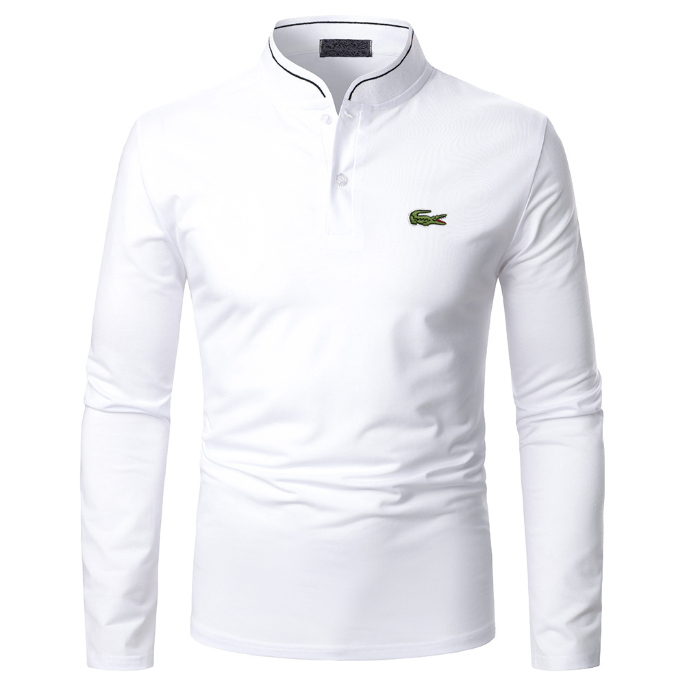 Solid color men's casual long-sleeved polo shirt