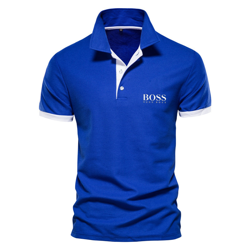 Men's color block casual short-sleeved polo shirt