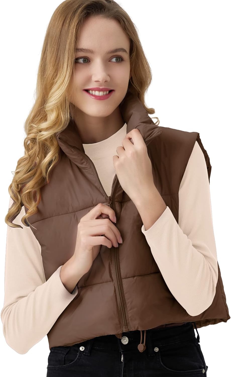 ANAYSN Women's Cropped Puffer Vest Lightweight Sleeveless Warm Vests For Women Winter Stand Collar Padded Gilet