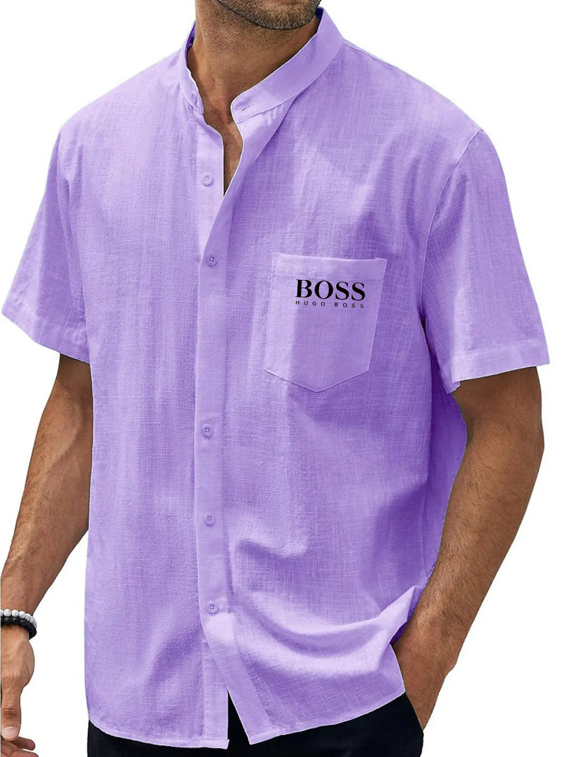 Men's Hawaiian Casual Beach Stand Collar Pocket Short Sleeves