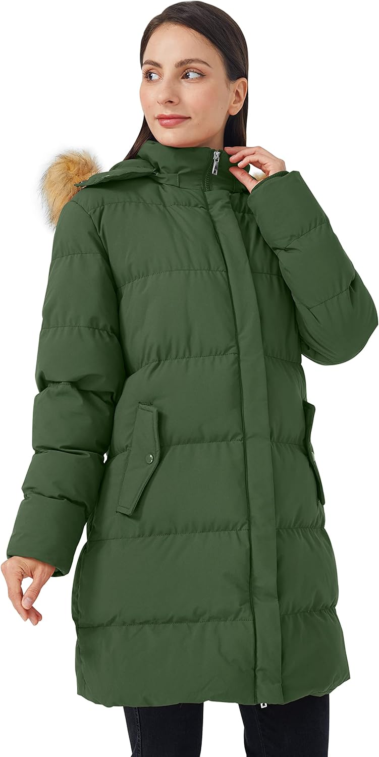 WenVen Women's Winter Thicken Puffer Coat Warm Jacket with Faux Fur Removable Hood