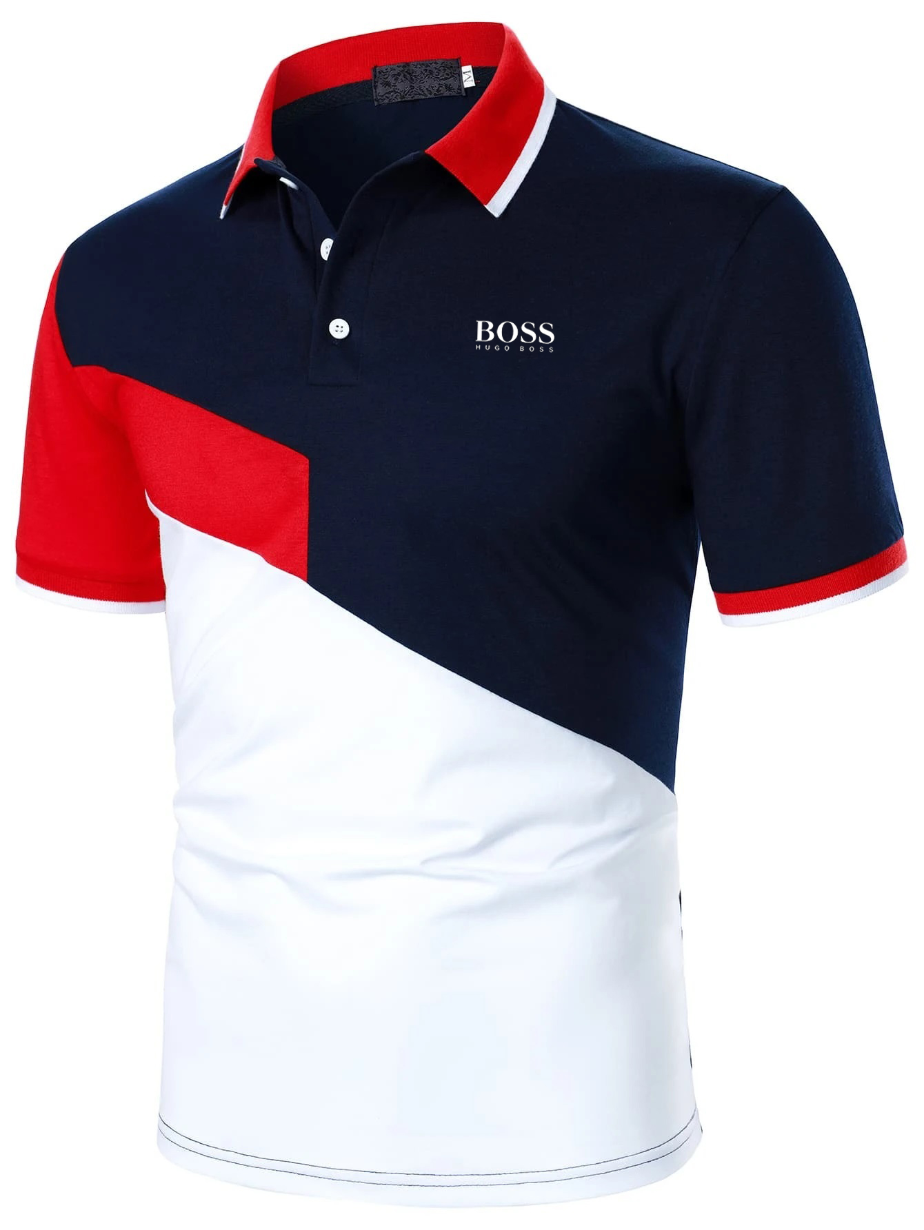 Men's color block casual short-sleeved polo shirt