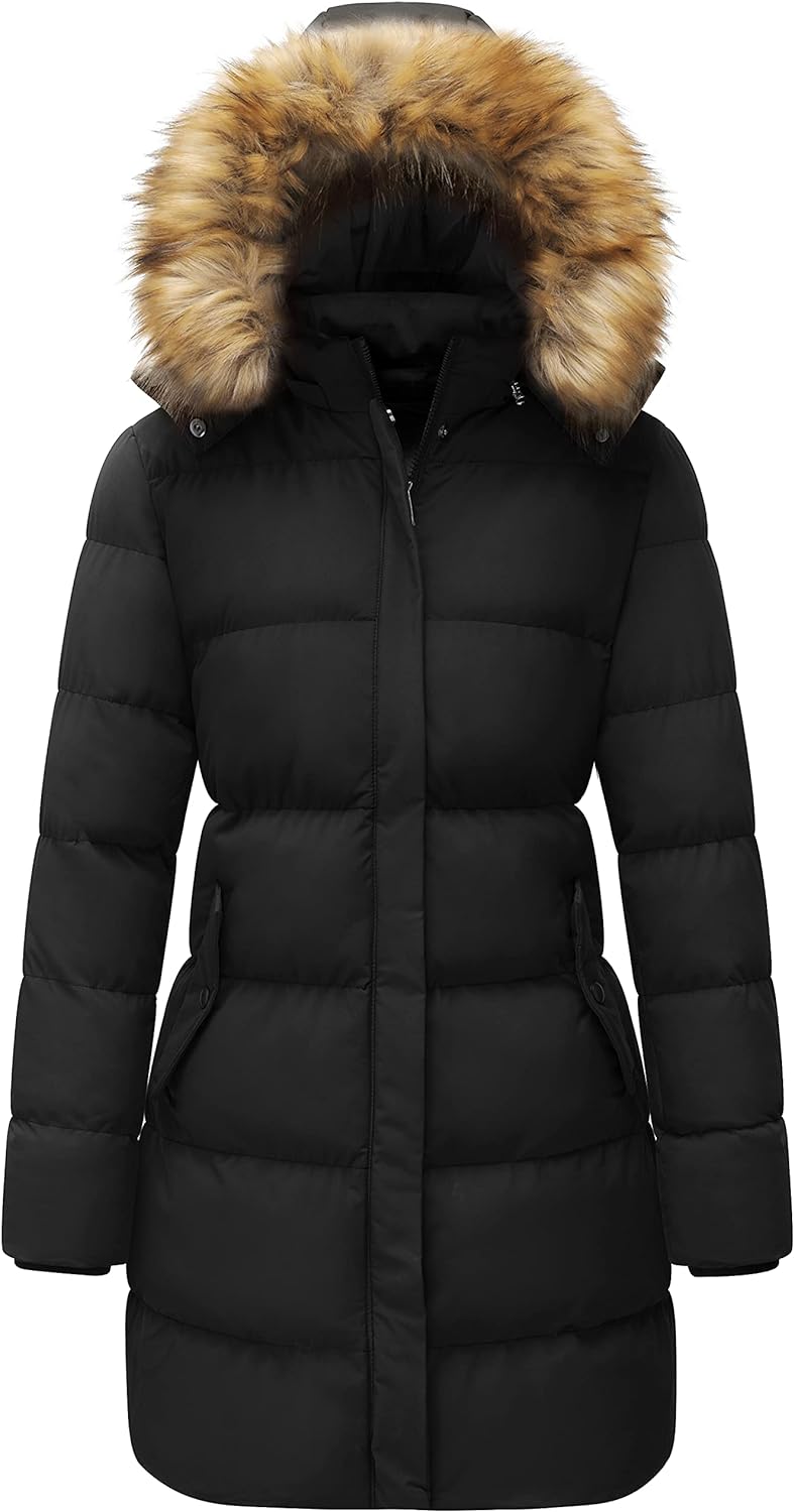 WenVen Women's Winter Thicken Puffer Coat Warm Jacket with Faux Fur Removable Hood