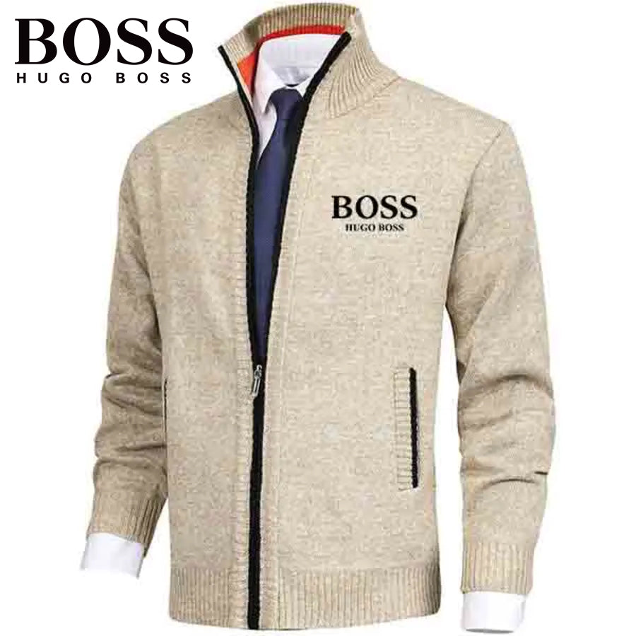Men's Solid Color Stand Collar Knitted Sweater Jacket