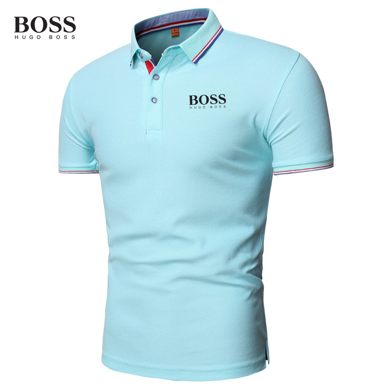 Shirt Men Button Stand Collar Short Sleeve Polo Shirts