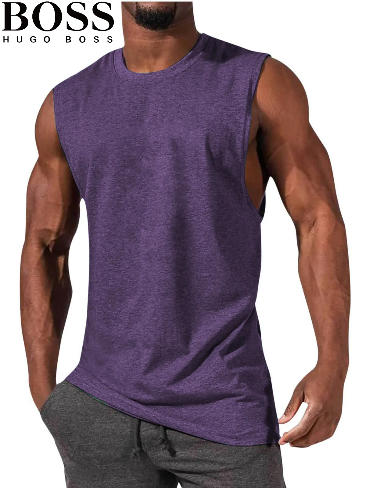 Men's T-Shirt Muscle Man Athletic Rambler Solid Color Top Sleeveless T-Shirt
