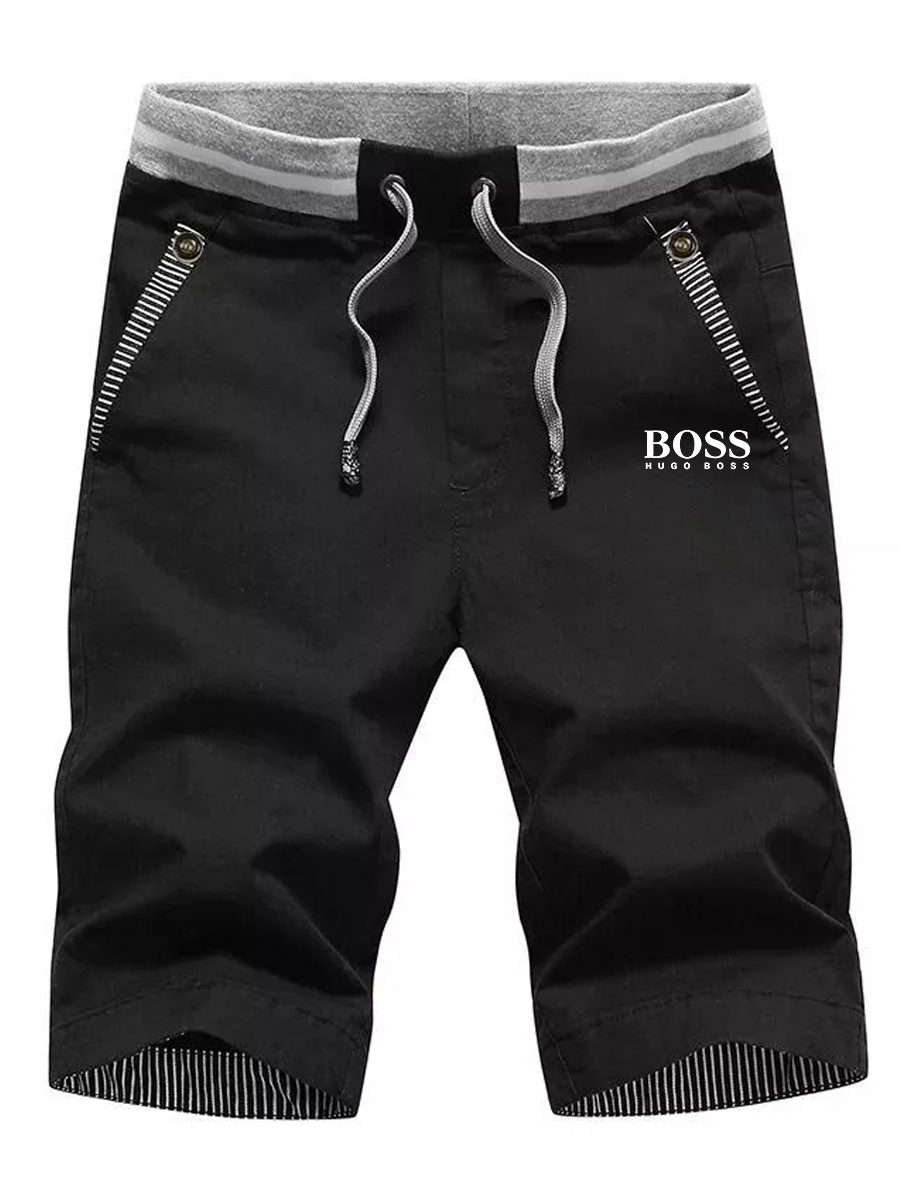 Men's logo embroidered casual elastic elastic waist straight shorts