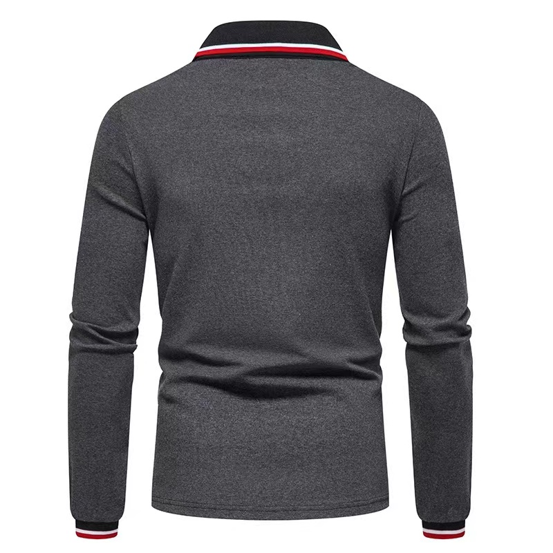 Men's Casual Color Block Long Sleeve Polo Shirt
