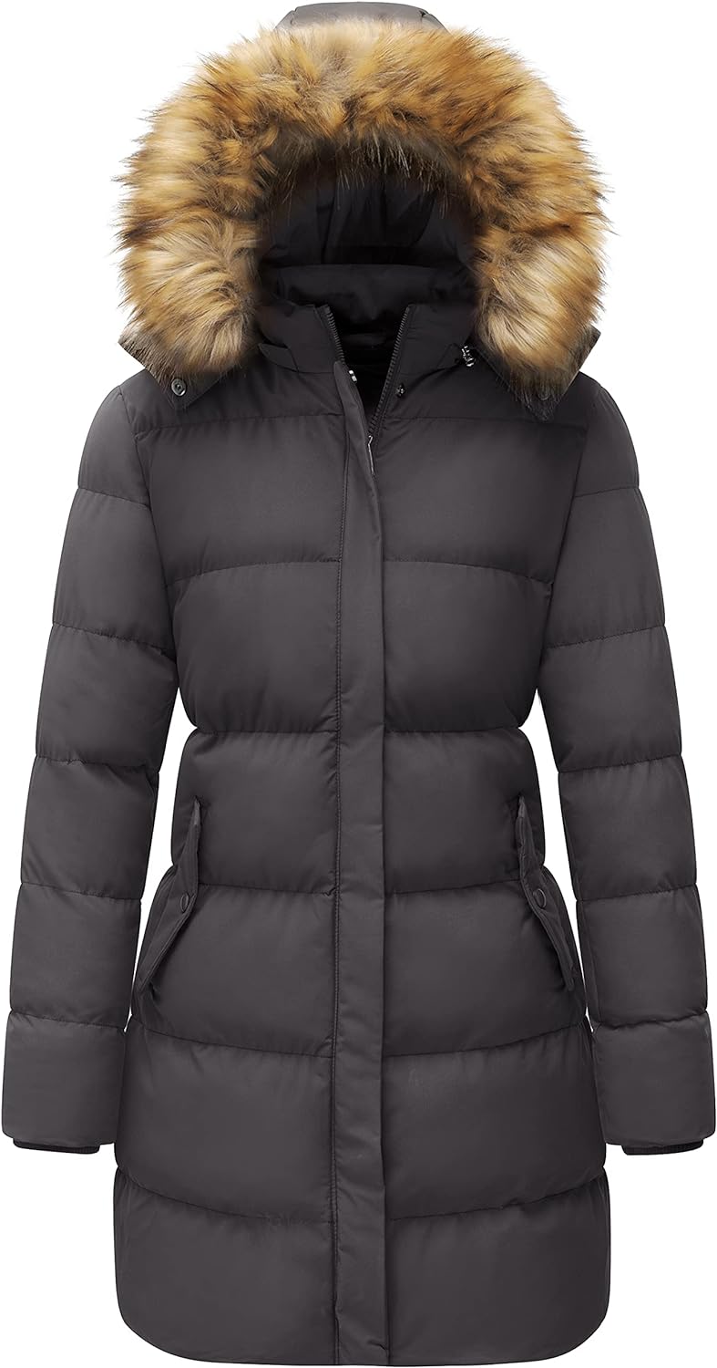 WenVen Women's Winter Thicken Puffer Coat Warm Jacket with Faux Fur Removable Hood