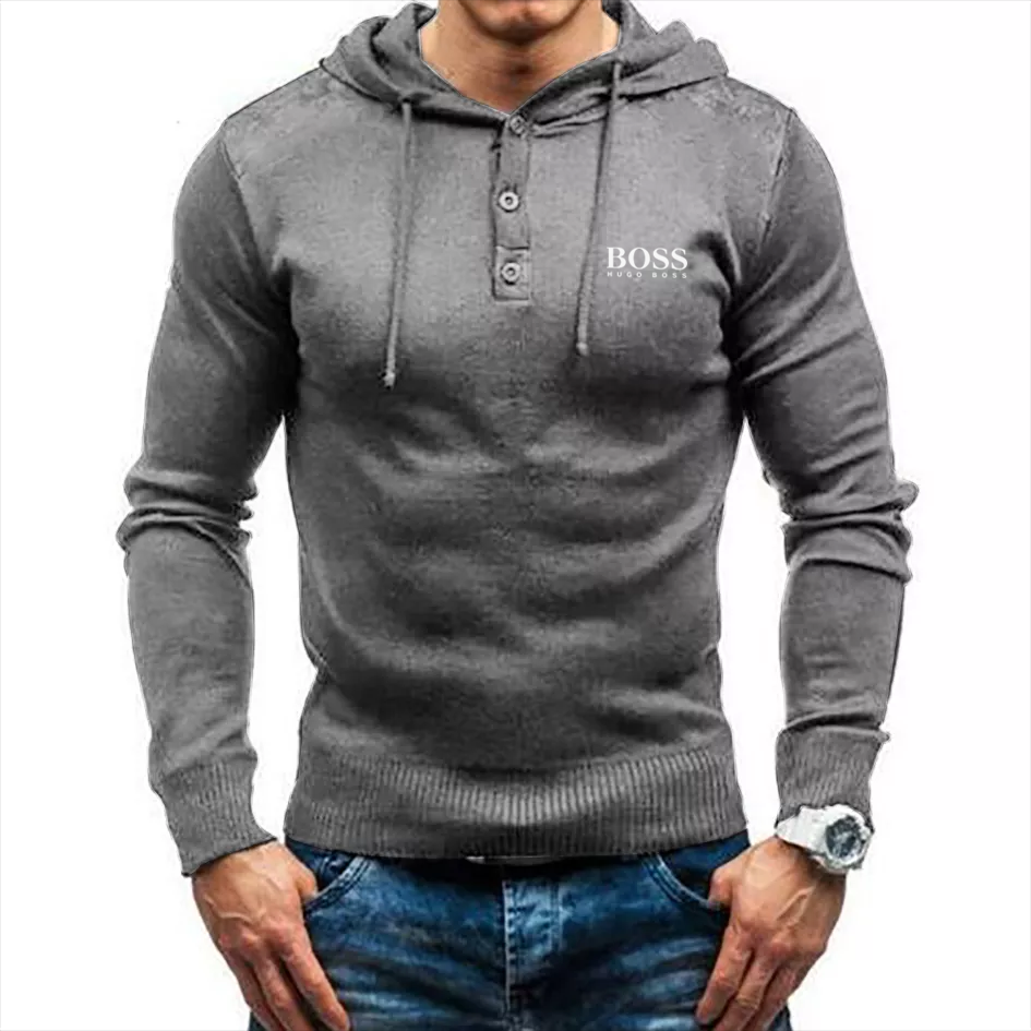 Men's casual solid color hooded sweater