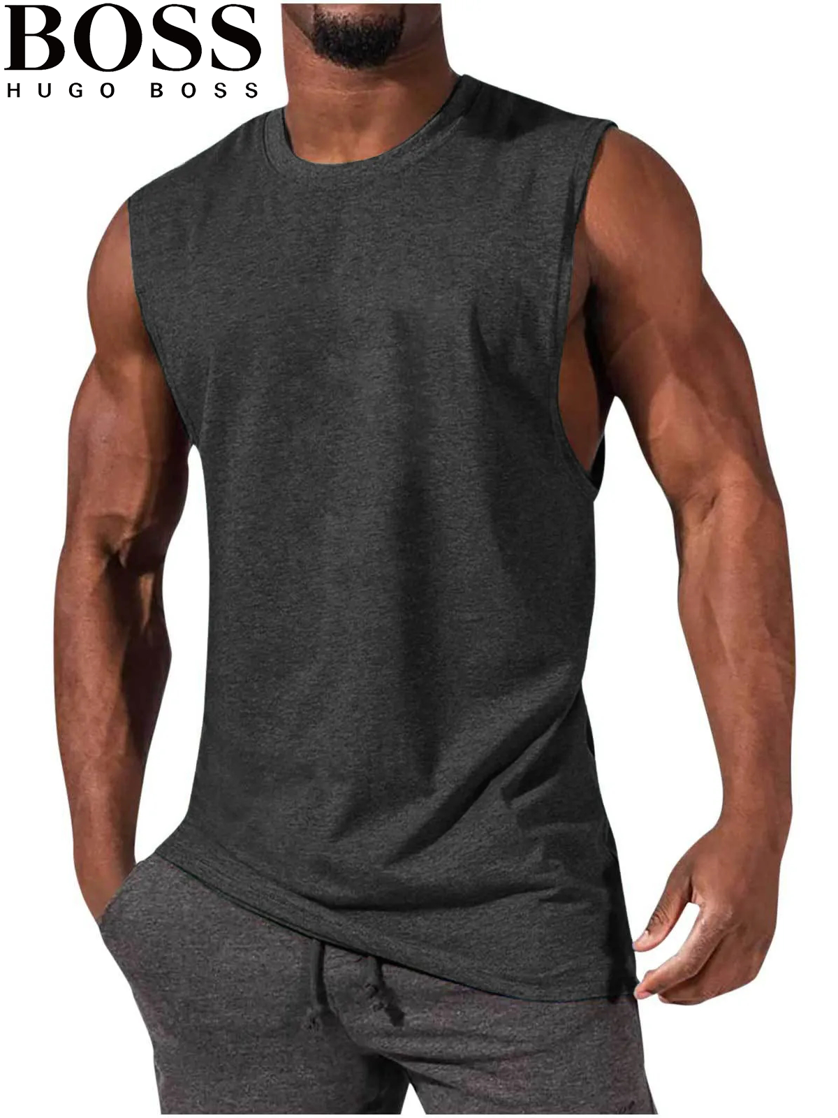 Men's T-Shirt Muscle Man Athletic Rambler Solid Color Top Sleeveless T-Shirt