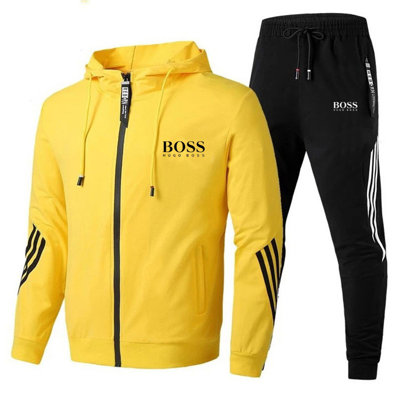 Hooded Slim Striped Stitching Sports Suit Hooded Sweater Casual Set