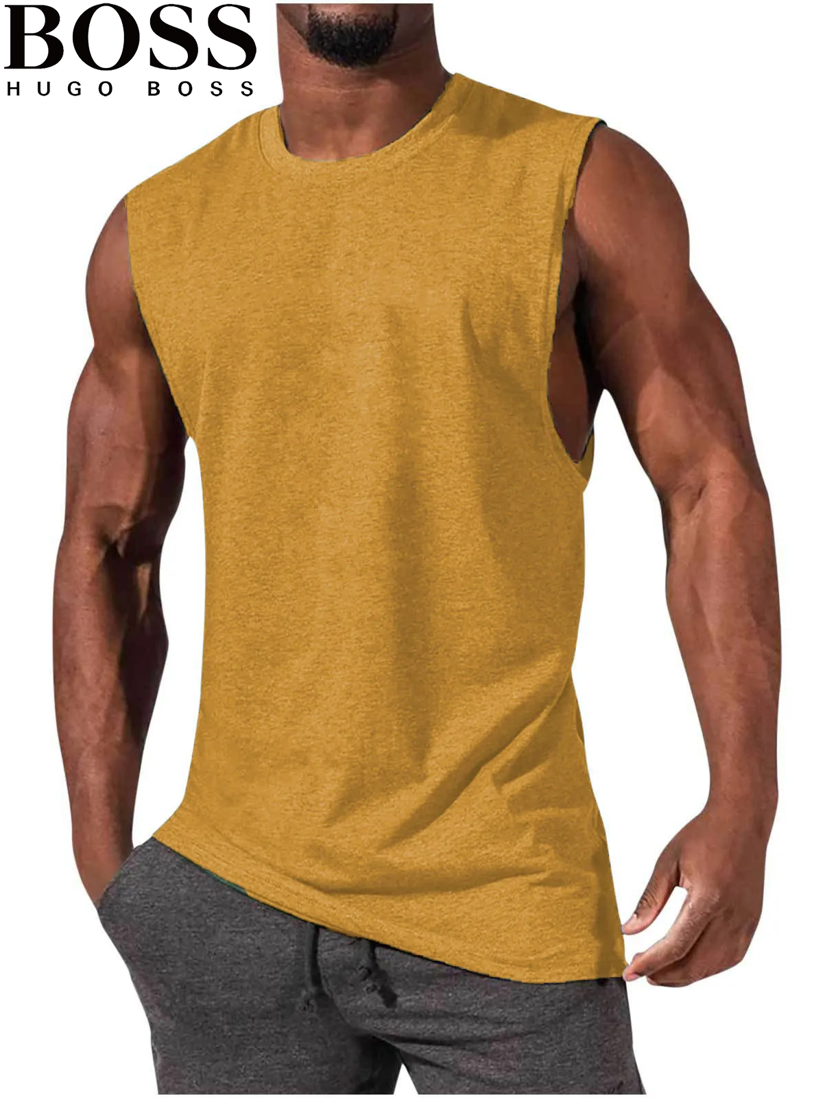 Men's T-Shirt Muscle Man Athletic Rambler Solid Color Top Sleeveless T-Shirt