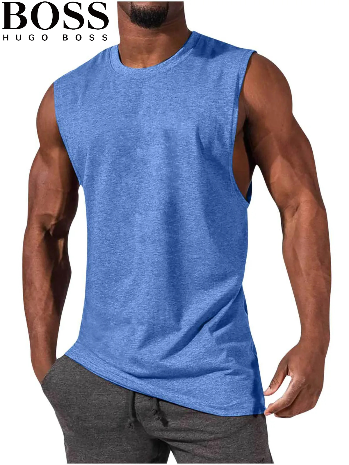 Men's T-Shirt Muscle Man Athletic Rambler Solid Color Top Sleeveless T-Shirt