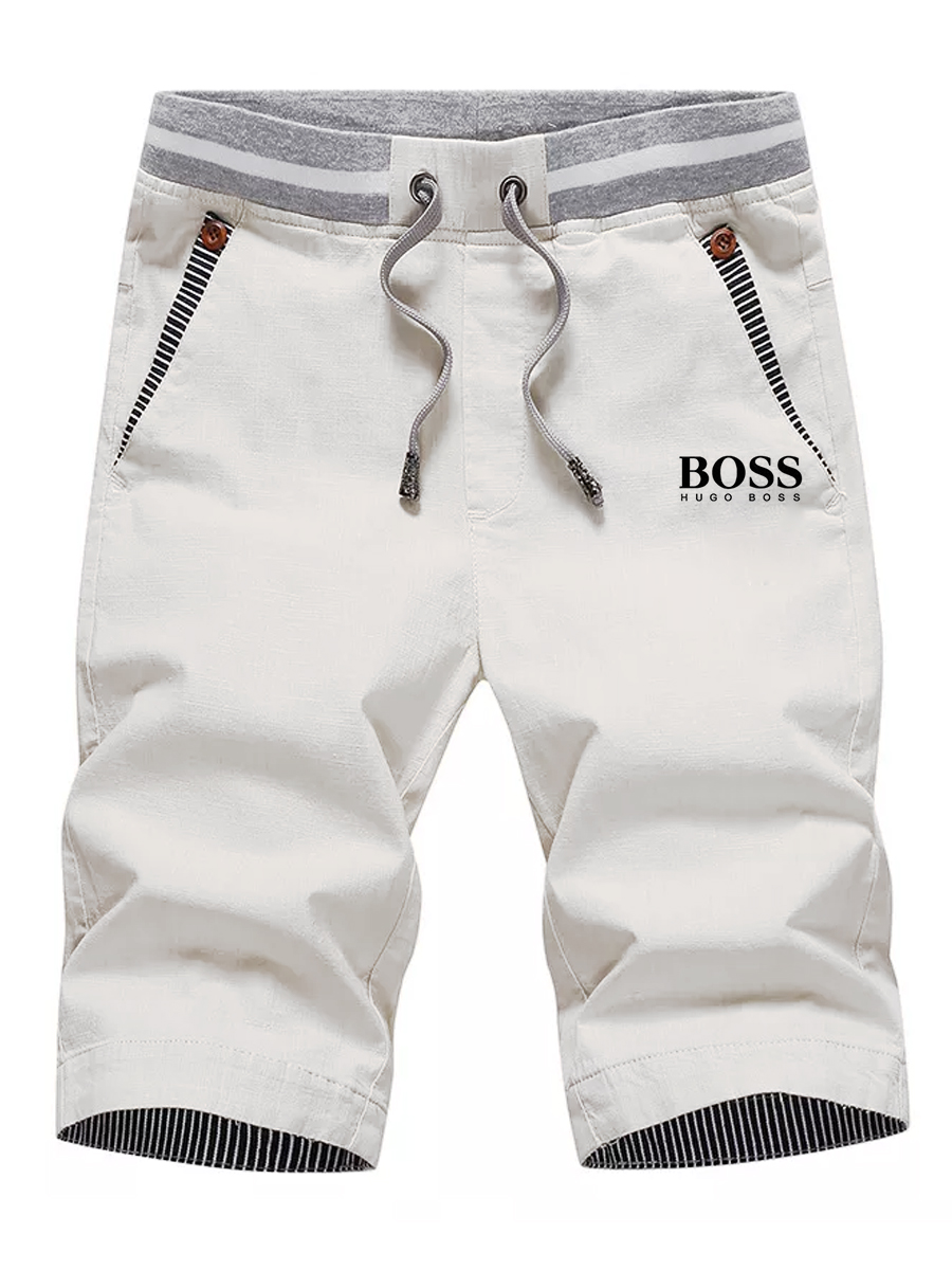 Men's logo embroidered casual elastic elastic waist straight shorts