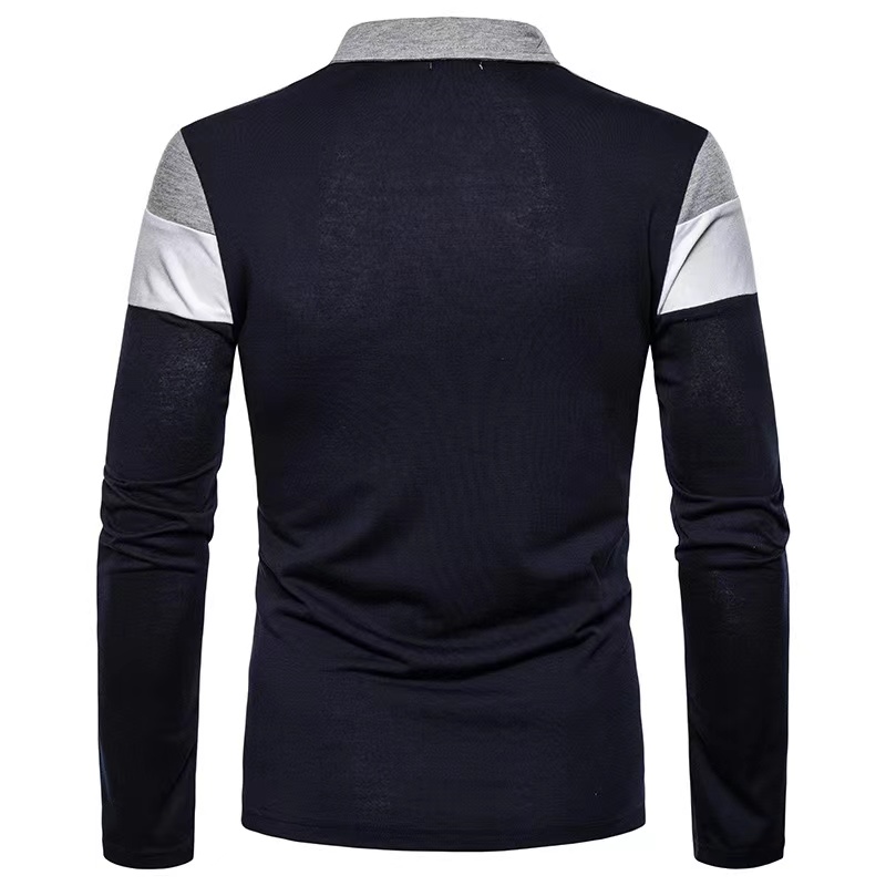 Men's Casual Color Block Long Sleeve Polo Shirt