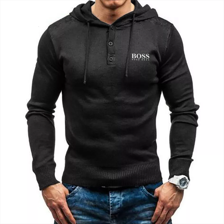 Men's casual solid color hooded sweater