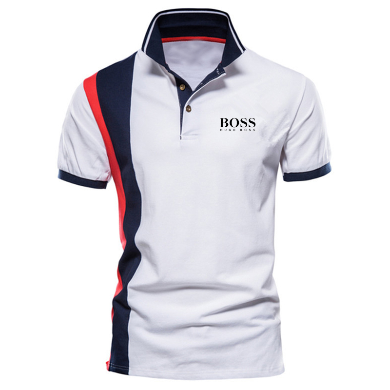 Men's print color block casual short-sleeved polo shirt