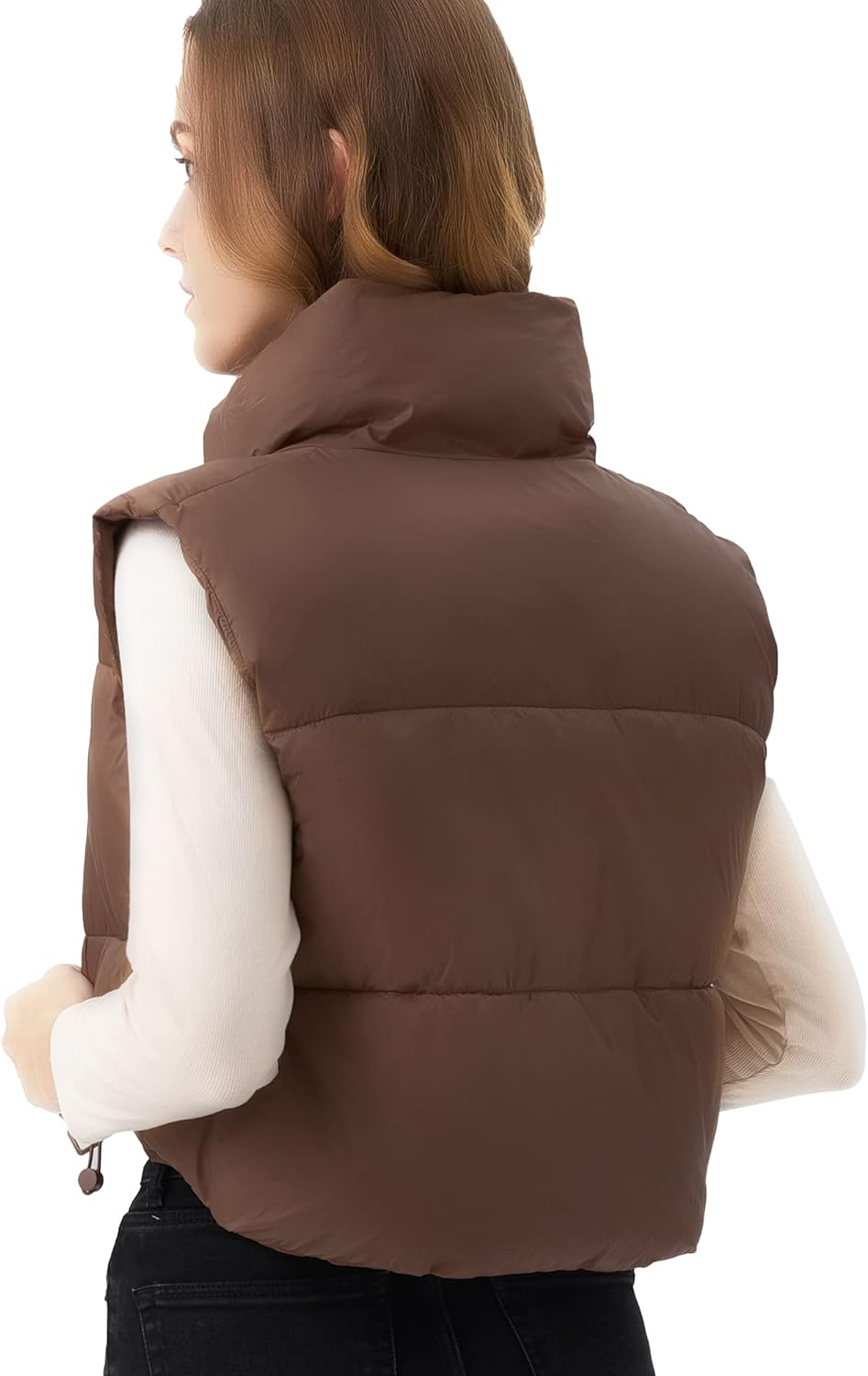 ANAYSN Women's Cropped Puffer Vest Lightweight Sleeveless Warm Vests For Women Winter Stand Collar Padded Gilet