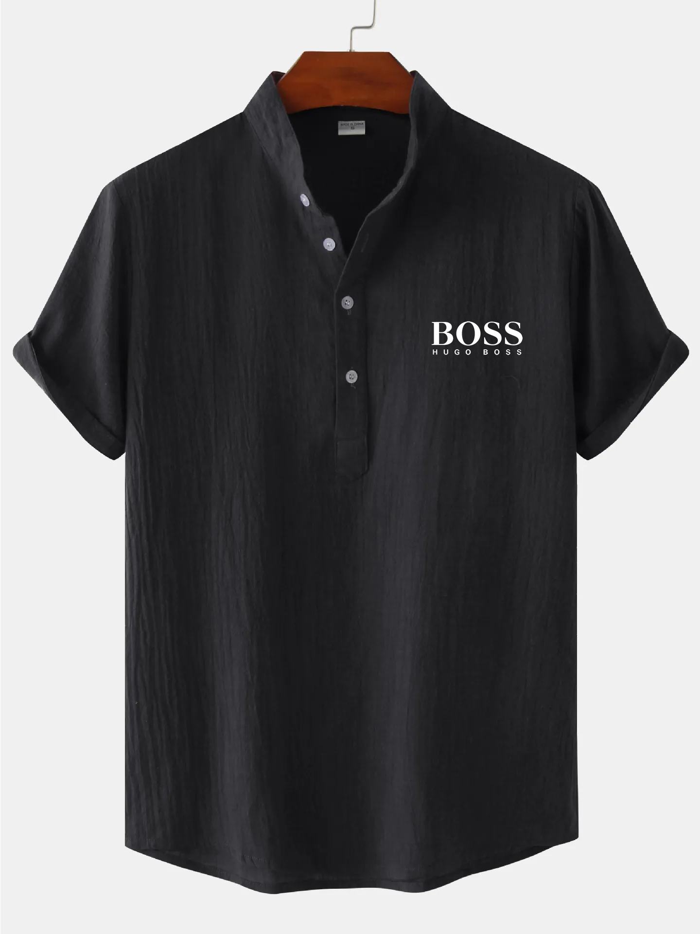 Men's Cotton Linen Stand Collar Casual Beach Short Sleeve Shirt