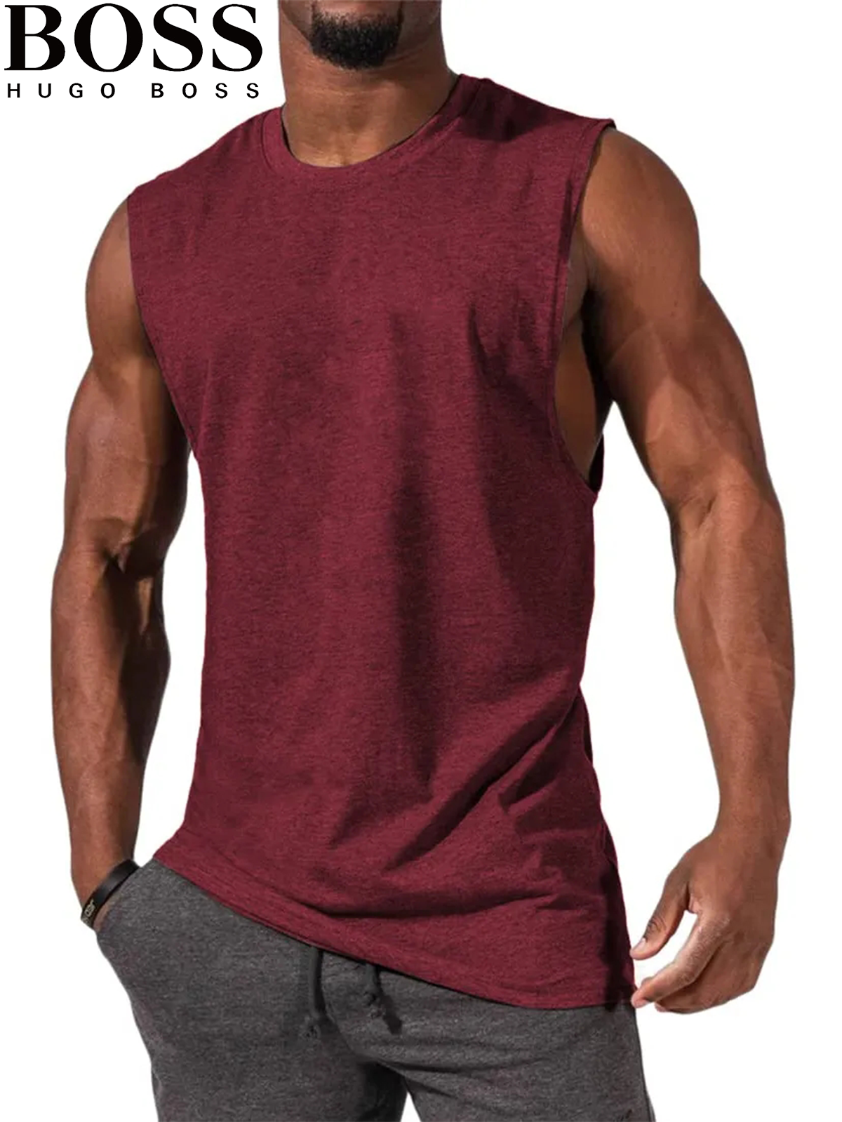 Men's T-Shirt Muscle Man Athletic Rambler Solid Color Top Sleeveless T-Shirt