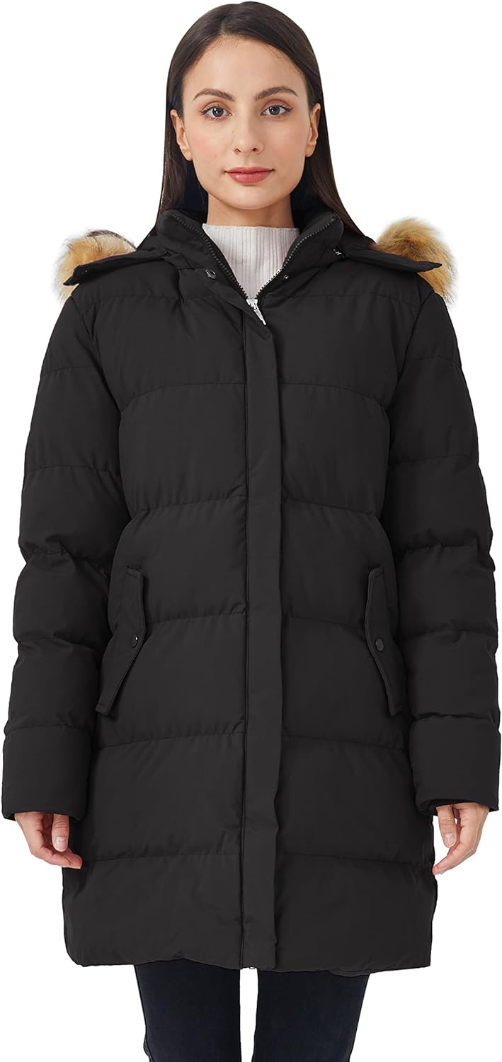 WenVen Women's Winter Thicken Puffer Coat Warm Jacket with Faux Fur Removable Hood