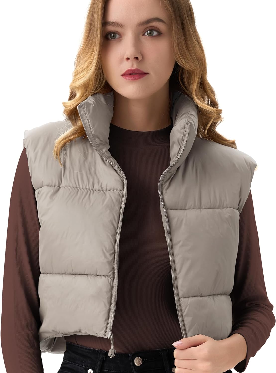 ANAYSN Women's Cropped Puffer Vest Lightweight Sleeveless Warm Vests For Women Winter Stand Collar Padded Gilet