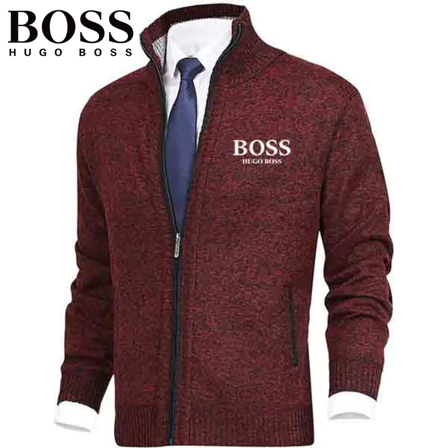 Men's Solid Color Stand Collar Knitted Sweater Jacket