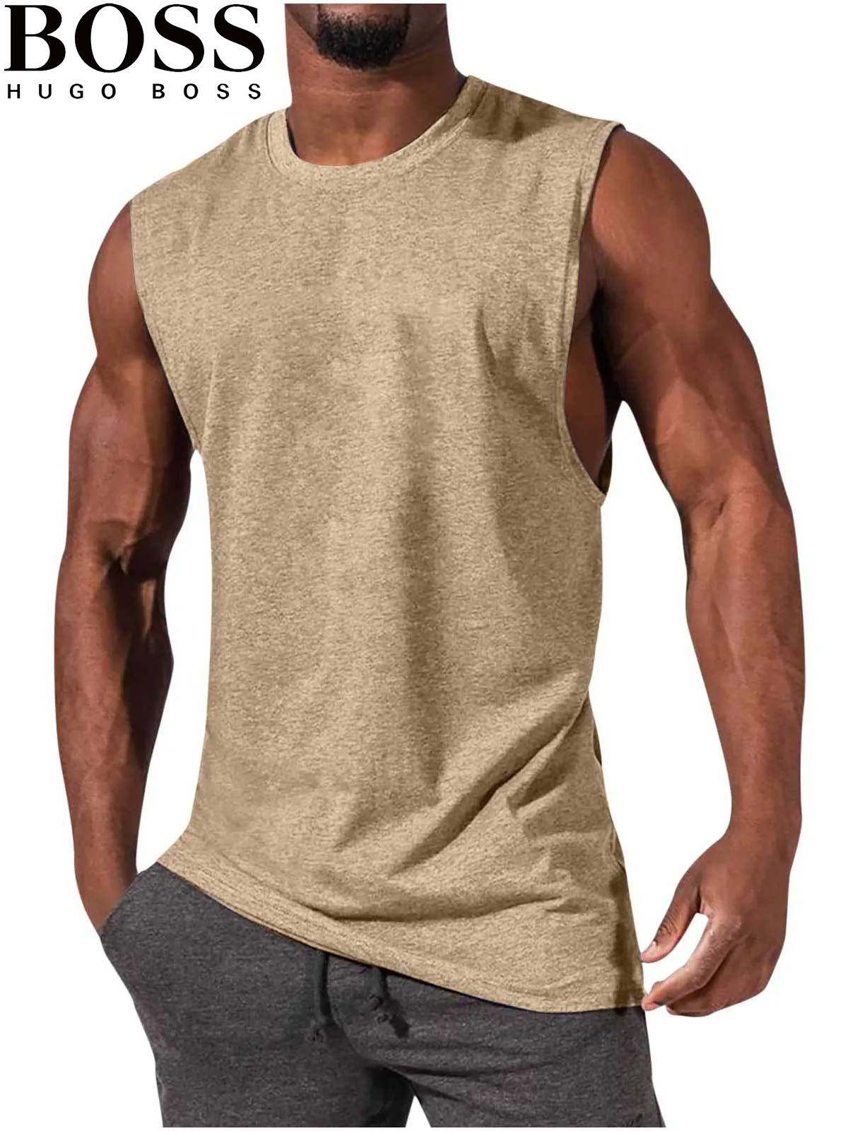 Men's T-Shirt Muscle Man Athletic Rambler Solid Color Top Sleeveless T-Shirt