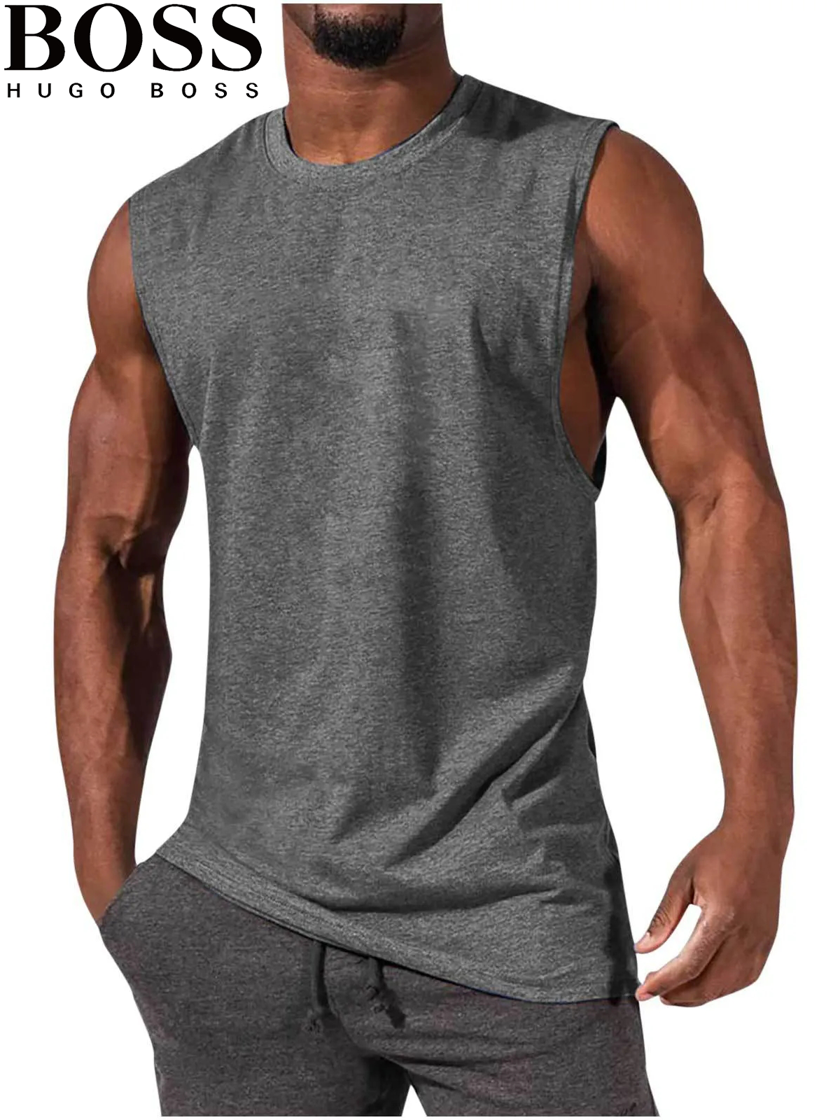 Men's T-Shirt Muscle Man Athletic Rambler Solid Color Top Sleeveless T-Shirt