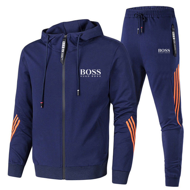 Hooded Slim Striped Stitching Sports Suit Hooded Sweater Casual Set