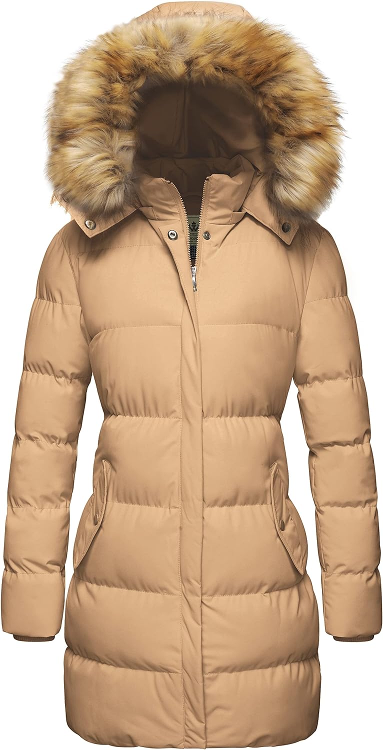 WenVen Women's Winter Thicken Puffer Coat Warm Jacket with Faux Fur Removable Hood