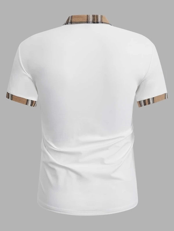 Men Contrast Plaid Collar Polo Shirt