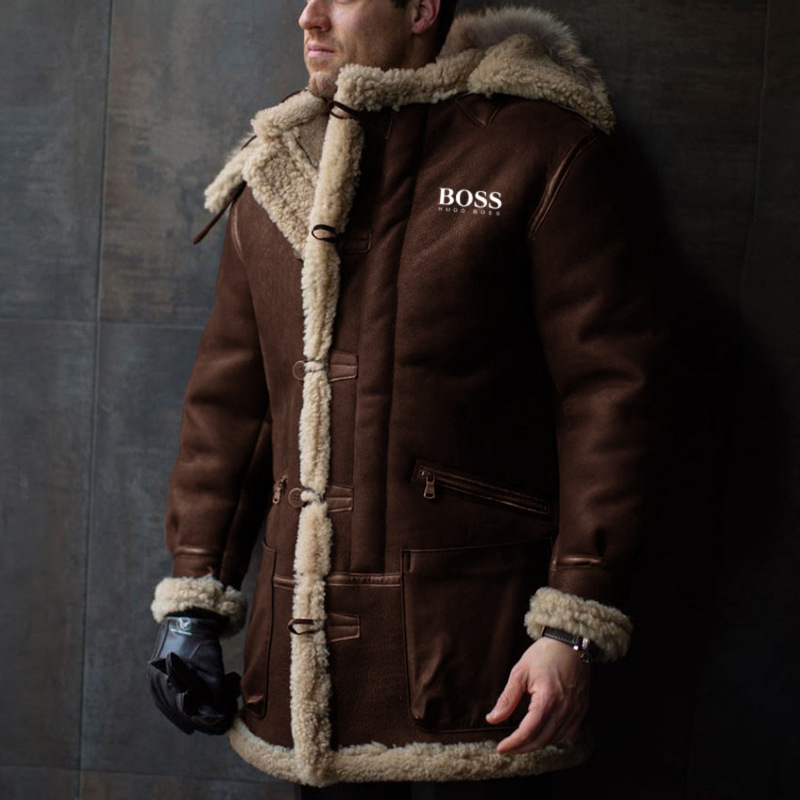 Men's Lapel Warm Fleece Lined Winter Long Jacket