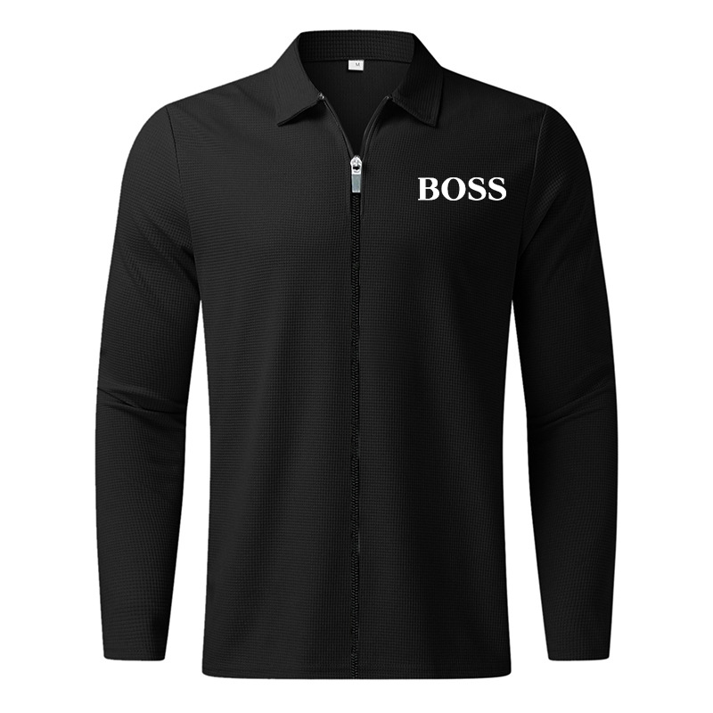 2023 new cardigan men's autumn and winter zipper jacket jacket waffle casual long-sleeved lapel solid color top